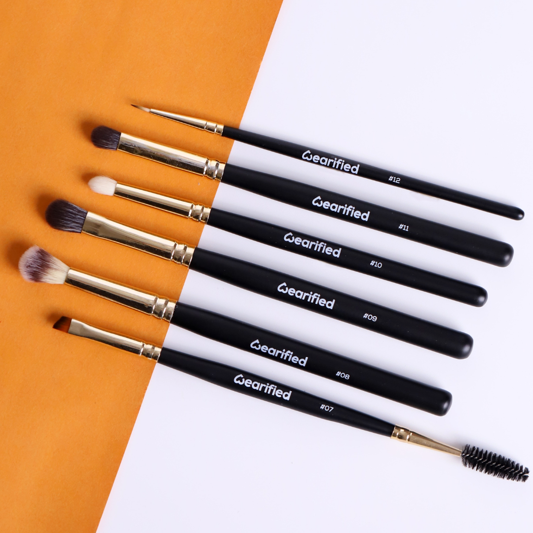 Wearified Makeup Brushes | Absolute Essentials  - Set Of 12 for Face & Eyes with Transparent Pouch