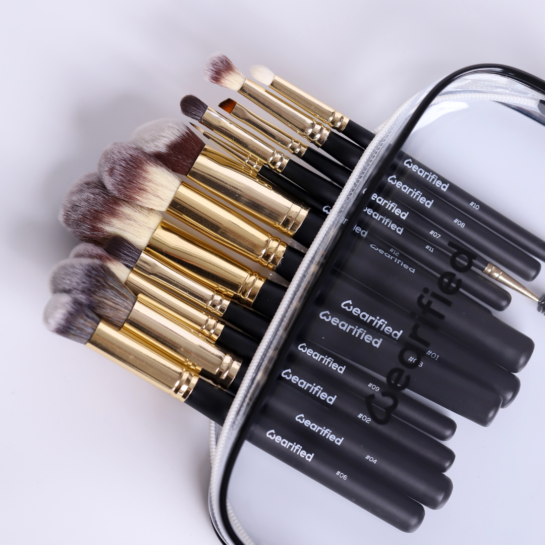 Wearified Makeup Brushes | Absolute Essentials  - Set Of 12 for Face & Eyes with Transparent Pouch